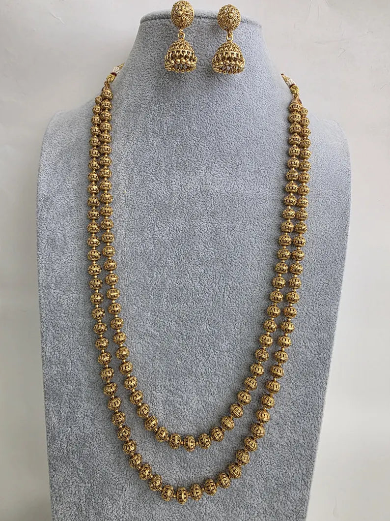 Antique Matar Mala Necklace With Gold Plating\ Antique Gold Long Necklace/Indian Necklace/South Indian Necklace/Long Necklace/Indian Jewelry
