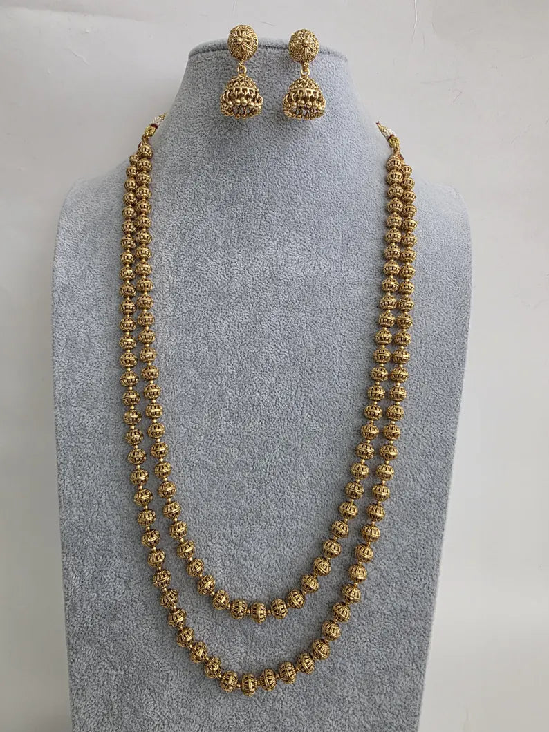 Antique Matar Mala Necklace With Gold Plating\ Antique Gold Long Necklace/Indian Necklace/South Indian Necklace/Long Necklace/Indian Jewelry