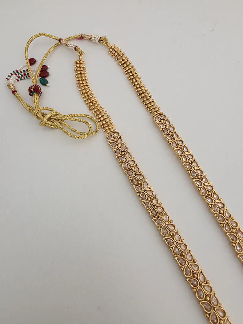 Antique Long gold-plated Polki mala Necklace/Haram Necklace/Pakistani Jewelry/Haram Necklace/Punjabi Jewelry/Indian Wedding/Rani Haar