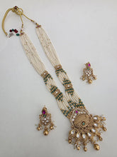 RubyGreen Antique Heritage Pendant Set With Matte Gold Plating Rajwadi Necklace Long Matt gold plated mala Necklace/Rani haar
