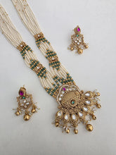 RubyGreen Antique Heritage Pendant Set With Matte Gold Plating Rajwadi Necklace Long Matt gold plated mala Necklace/Rani haar