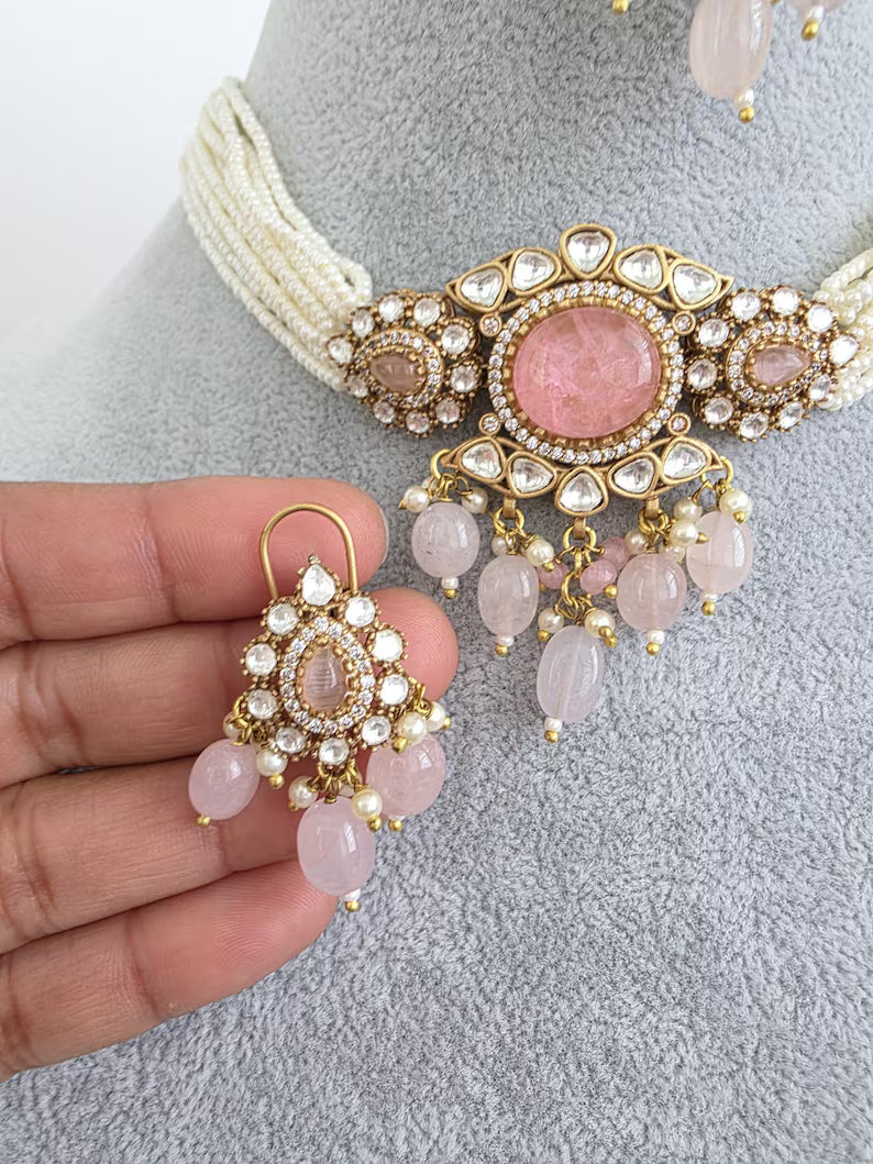 Yellow Doublet Moissanite Pearl Kundan Necklace/Kundan Choker/Bollywood Jewelry/Indian wedding/Bridal jewelry/Pakistani/Punjabi