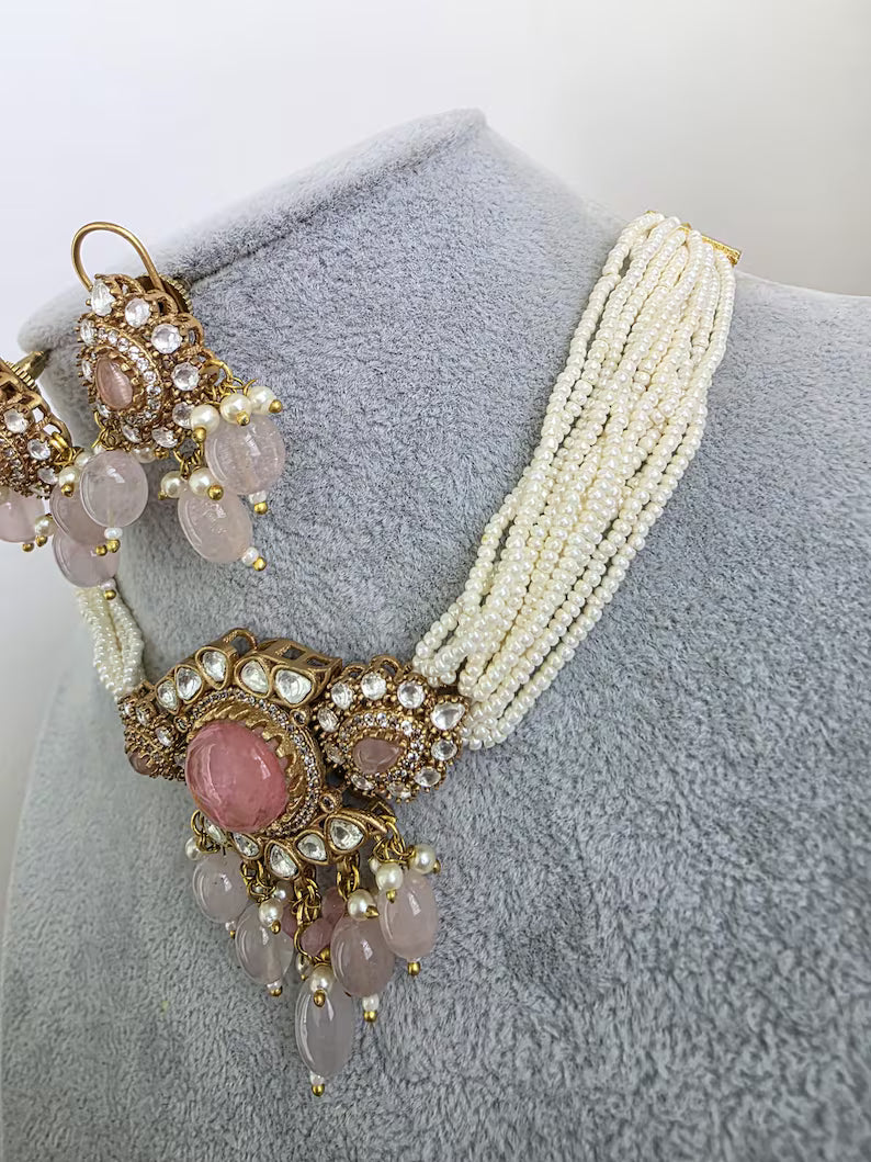 Yellow Doublet Moissanite Pearl Kundan Necklace/Kundan Choker/Bollywood Jewelry/Indian wedding/Bridal jewelry/Pakistani/Punjabi