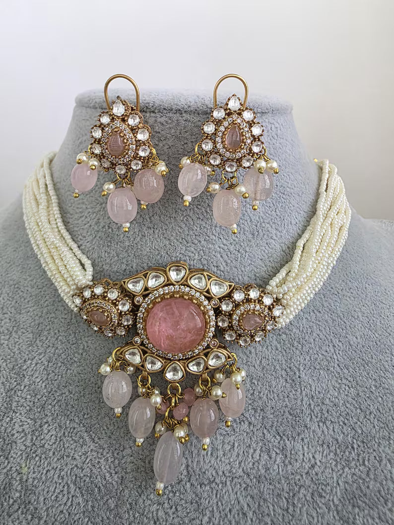 Yellow Doublet Moissanite Pearl Kundan Necklace/Kundan Choker/Bollywood Jewelry/Indian wedding/Bridal jewelry/Pakistani/Punjabi