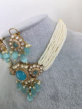 Aqua Blue Doublet Moissanite Pearl Kundan Necklace/Kundan Choker/Bollywood Jewelry/Indian wedding/Bridal jewelry/Pakistani/Punjabi