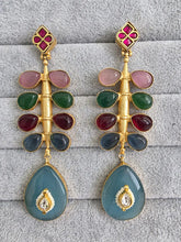 Multi Amrapali-inspired Long Gold Fusion Heritage Indian Earrings, Antique Earring With Gold Plating, Fusion earrings, Kundan Fusion Earring