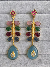 Multi Amrapali-inspired Long Gold Fusion Heritage Indian Earrings, Antique Earring With Gold Plating, Fusion earrings, Kundan Fusion Earring
