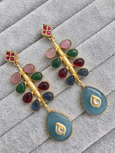 Multi Amrapali-inspired Long Gold Fusion Heritage Indian Earrings, Antique Earring With Gold Plating, Fusion earrings, Kundan Fusion Earring