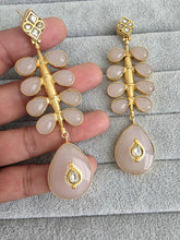 Light Pink Amrapali-inspired Long Gold Fusion Heritage Indian Earrings, Antique Earring With Gold Plating, Fusion earrings, Kundan Fusion