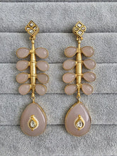Light Pink Amrapali-inspired Long Gold Fusion Heritage Indian Earrings, Antique Earring With Gold Plating, Fusion earrings, Kundan Fusion
