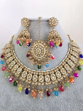Multi Colored Shadow Stone Kundan Necklace Set/ Bollywood Jewelry/ Indian jewelry/ Pakistani necklace/Punjabi/bridal necklace/Indian wedding