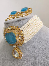Aqua Blue Doublet Moissanite Pearl Kundan Necklace/Kundan Choker/Indian wedding/Bridal jewelry/Indian Wedding/Pakistani/Punjabi