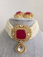 Ruby Red Doublet Moissanite Pearl Kundan Necklace/Kundan Choker/Indian wedding/Bridal jewelry/Indian Wedding/Pakistani/Punjabi