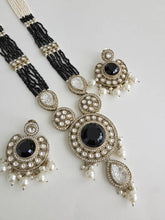 Black Pearl Kundan Mala long necklace set/Kundan rani haar/Kundan Mala Set/Multi strand necklace/Indian jewelry/Kundan jewelry, Pakistani