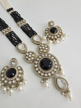 Black Pearl Kundan Mala long necklace set/Kundan rani haar/Kundan Mala Set/Multi strand necklace/Indian jewelry/Kundan jewelry, Pakistani