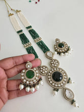 Green Pearl Kundan Mala long necklace set/Kundan rani haar/Kundan Mala Set/Multi strand necklace/Indian jewelry/Kundan jewelry, Pakistani
