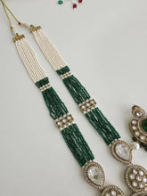 Green Pearl Kundan Mala long necklace set/Kundan rani haar/Kundan Mala Set/Multi strand necklace/Indian jewelry/Kundan jewelry, Pakistani
