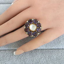 Purple Fine Victorian Moissanite Polki Ring/Adjustable Ring/Indian Ring/Pakistani/Punjabi/Indian Jewelry/Statement ring, Cocktail Ring