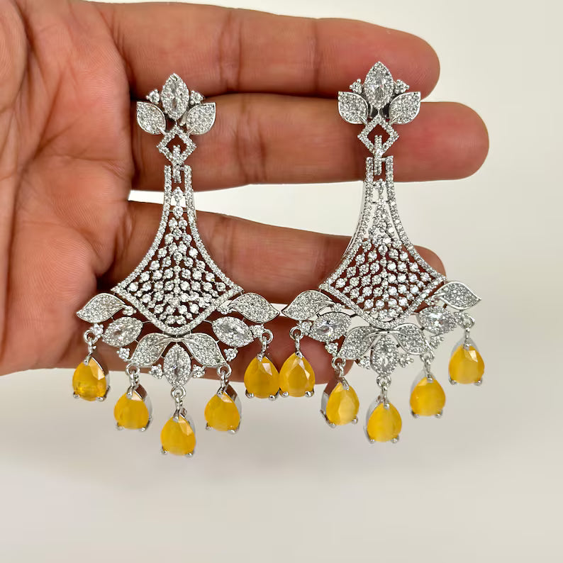 American Diamond earrings/Indian Jewelry/Pakistani Jewelry/Bollywood Jewelry/CZ earrings/AD earrings/Statement earrings/Gift for her