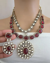 Ruby Victorian Moissanite polki Cz diamond Necklace, Indian Bridal Jewelry, Bollywood Sabyasachi Designer necklace, Pakistani Wedding