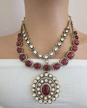 Ruby Victorian Moissanite polki Cz diamond Necklace, Indian Bridal Jewelry, Bollywood Sabyasachi Designer necklace, Pakistani Wedding