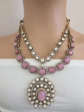 Pink Victorian Moissanite polki Cz diamond Necklace, Indian Bridal Jewelry, Bollywood Sabyasachi Designer necklace, Pakistani Wedding