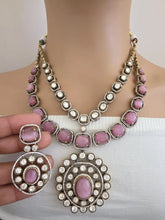 Pink Victorian Moissanite polki Cz diamond Necklace, Indian Bridal Jewelry, Bollywood Sabyasachi Designer necklace, Pakistani Wedding