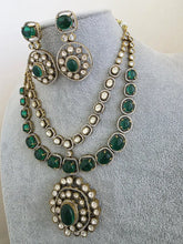 Green Victorian Moissanite polki Cz diamond Necklace, Indian Bridal Jewelry, Bollywood Sabyasachi Designer necklace, Pakistani Wedding