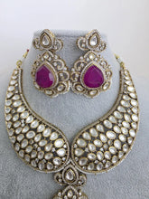 Purple Victorian Moissanite polki Cz diamond Necklace, Indian Bridal Jewelry, Bollywood Sabyasachi Designer necklace, Pakistani Wedding
