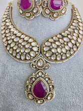 Purple Victorian Moissanite polki Cz diamond Necklace, Indian Bridal Jewelry, Bollywood Sabyasachi Designer necklace, Pakistani Wedding