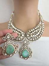 Mint Green Victorian Moissanite polki Cz diamond Necklace, Indian Bridal Jewelry, Bollywood Sabyasachi Designer necklace, Pakistani Wedding