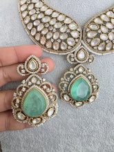 Mint Green Victorian Moissanite polki Cz diamond Necklace, Indian Bridal Jewelry, Bollywood Sabyasachi Designer necklace, Pakistani Wedding