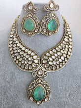Mint Green Victorian Moissanite polki Cz diamond Necklace, Indian Bridal Jewelry, Bollywood Sabyasachi Designer necklace, Pakistani Wedding