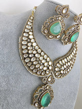 Mint Green Victorian Moissanite polki Cz diamond Necklace, Indian Bridal Jewelry, Bollywood Sabyasachi Designer necklace, Pakistani Wedding