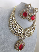 Ruby Red Victorian Moissanite polki Cz diamond Necklace, Indian Bridal Jewelry, Bollywood Sabyasachi Designer necklace, Pakistani Wedding
