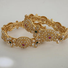 Set of 2 Ruby Green Gold Polki Pearl Bangles(2 PC)/Pacheli Bangles/Indian Bangles/Polki stone bangles/Indian wedding/bridal chuda bangles