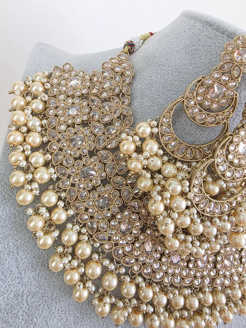 Bridal Antique Polki Kundan necklace set/Statement necklace Set/Indian Jewelry/Pakistani Jewelry set/Wedding necklace/Bridal necklace/Indian