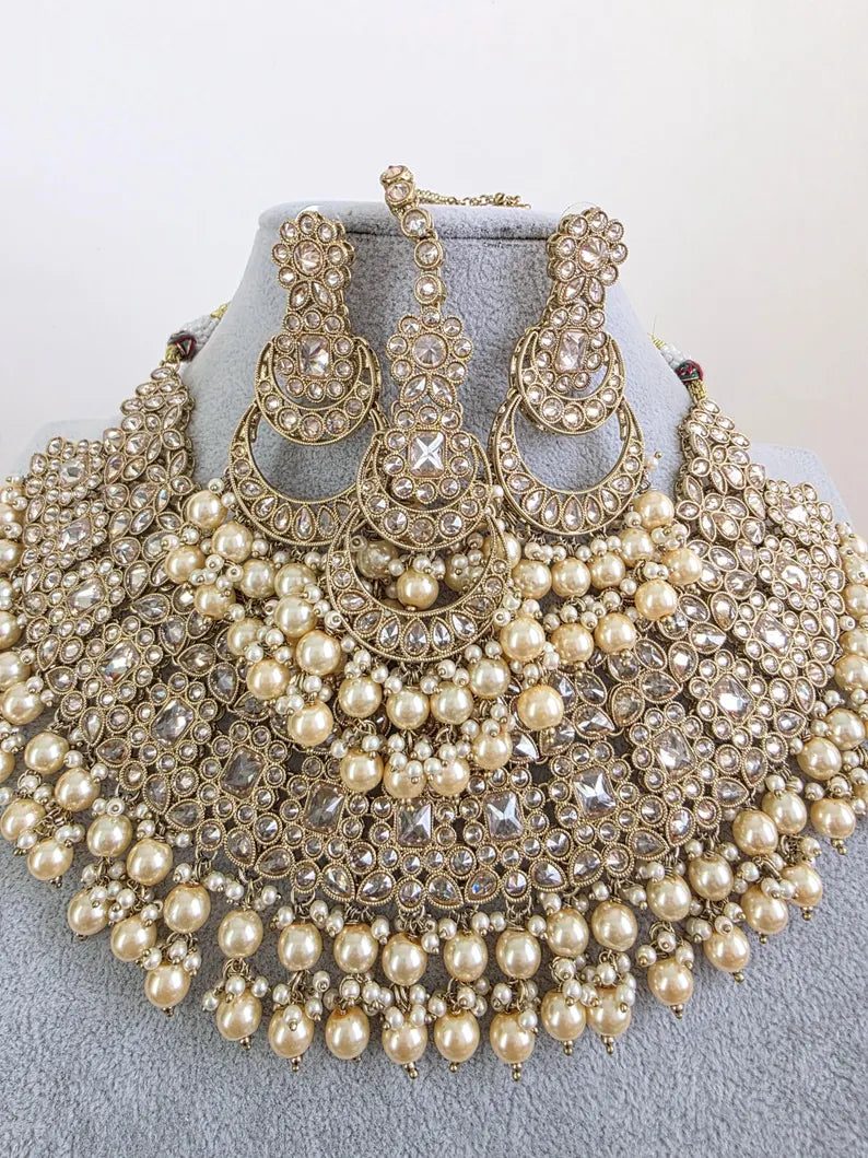 Bridal Antique Polki Kundan necklace set/Statement necklace Set/Indian Jewelry/Pakistani Jewelry set/Wedding necklace/Bridal necklace/Indian