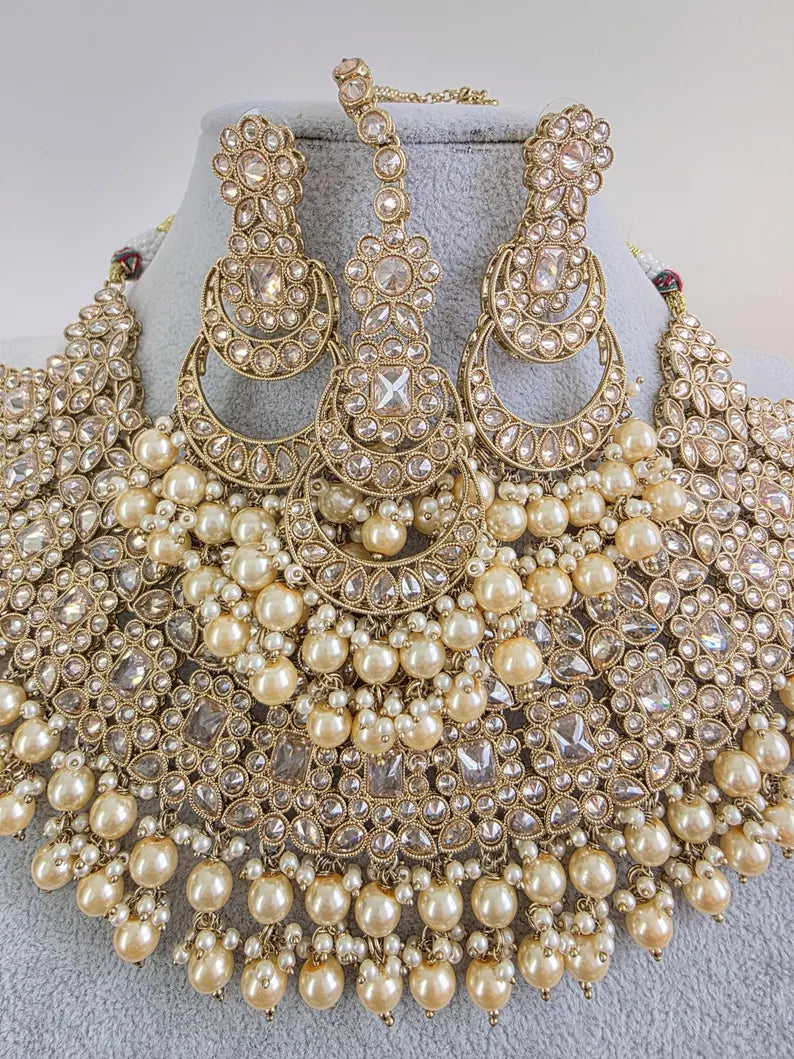 Bridal Antique Polki Kundan necklace set/Statement necklace Set/Indian Jewelry/Pakistani Jewelry set/Wedding necklace/Bridal necklace/Indian