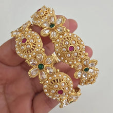 Set of 2 Ruby Green Gold Polki Pearl Bangles(2 PC)/Pacheli Bangles/Indian Bangles/Polki stone bangles/Indian wedding/bridal chuda bangles