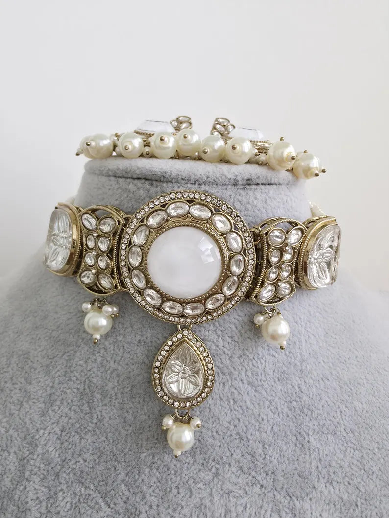 White pearl Kundan choker Necklace/Bollywood Jewelry/Indian bridal Kundan necklace/indian Pakistani Punjabi wedding jewelry