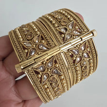 Gold-plated Polki openable bangle pair/Statement Kada/Kundan Bangles/Bridal Bangle/Indian Wedding/Pakistani/Punjabi