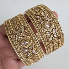 Gold-plated Polki openable bangle pair/Statement Kada/Kundan Bangles/Bridal Bangle/Indian Wedding/Pakistani/Punjabi