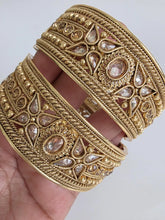 Gold-plated Polki openable bangle pair/Statement Kada/Kundan Bangles/Bridal Bangle/Indian Wedding/Pakistani/Punjabi