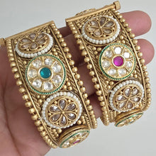 Ruby Grren premium KundanGold-plated Polki openable bangle pair/Statement Kada/Kundan Bangles/Bridal Bangle/Indian Wedding/Pakistani/Punjabi