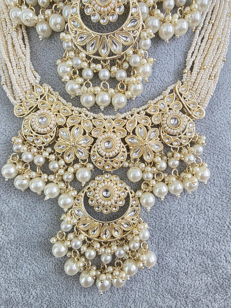White Kundan Pearl Necklace Set/ Kundan Choker/Bollywood Jewelry/Indian jewelry/ Pakistani necklace/ punjabi necklace/bridal /indian wedding