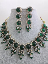 Green Monalissa Stone CZ stone Victorian necklace, Indian Pakistani wedding jewelry, bridal jewelry, Kundan necklace, Designer necklace