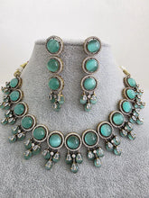 Mint Green Monalissa Stone CZ stone Victorian necklace, Indian Pakistani wedding jewelry, bridal jewelry, Kundan necklace, Designer necklace