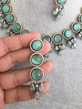 Mint Green Monalissa Stone CZ stone Victorian necklace, Indian Pakistani wedding jewelry, bridal jewelry, Kundan necklace, Designer necklace