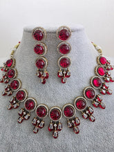 Red Monalissa Stone CZ stone Victorian necklace, Indian Pakistani wedding jewelry, bridal jewelry, Kundan necklace, Designer necklace